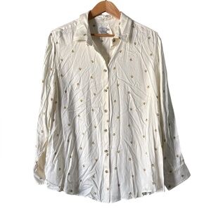 Chico's White Button Down Long Sleeve Shirt Bee Novelty Print Sz 3 16/18